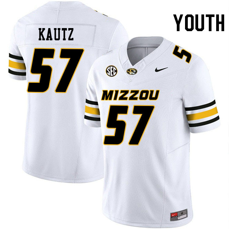 Youth #57 Jack Kautz Missouri Tigers College Football Jerseys Stitched-White